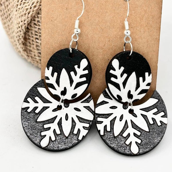 Digital. SNOWFLAKE EARRING SVG Digital File Combined/Cutout tested on multiple lasers  svg  snowflake earrings winter christmas