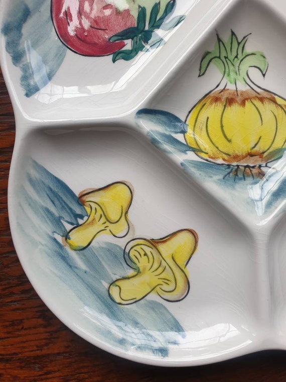 ヴィンテージの仕切り付きサービングプラッター | 手描きの野菜