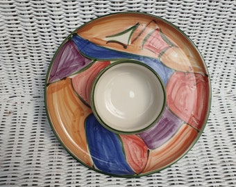 Colourful Handmade pottery chip and dip platter