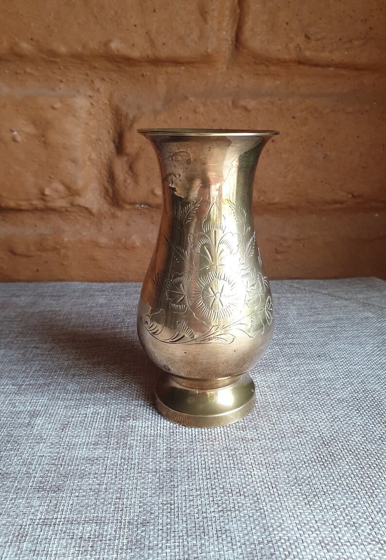 Etched Brass Vase Made in India Etsy