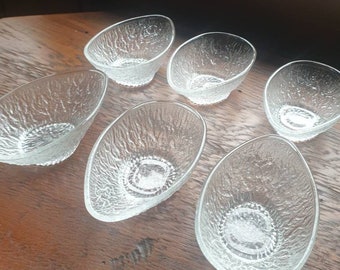 Vintage Retro Pair or set of 4 Avocado Dishes for serving entrees, guacamole, mousse, nibbles | Tempered Glass bowls