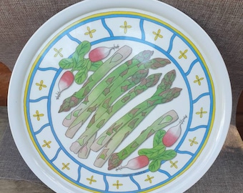 Vintage Melamaster Asparagus and radish platter/tray designed by Marion Walsh 33cm diameter made in Great Britain