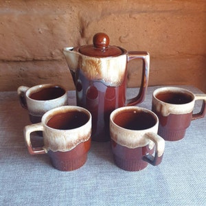Vintage Drip Glaze Teapot and 4 stackable cups | Made in Japan