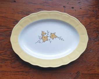 Vintage Ironstone China Platter featuring yellow trim and maple leaf design