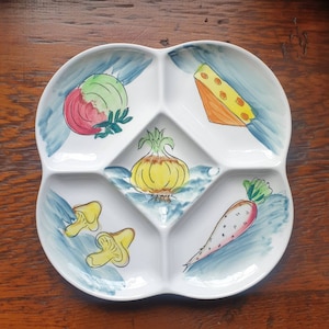 Vintage divided serving platter | handpainted vegetables | made in Japan by Ironstone China