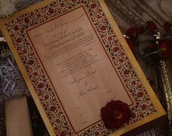 Contrato de matrimonio 100% pintado a mano Nikkah Nama / Certificado de boda real islámica El mejor regalo de recuerdo para una pareja musulmana