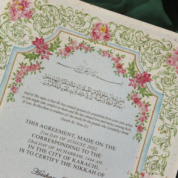 Hand Painted Nikkah Certificate / Nikkah Contract Inspired by French Brocade for Muslim Couples | Islamic Certificate for Weddings