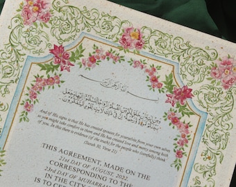 Hand Painted Nikkah Certificate / Nikkah Contract Inspired by French Brocade for Muslim Couples | Islamic Certificate for Weddings