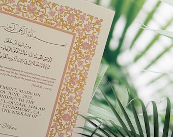 Hand Painted Nikkah Contract Islamic Marriage Nikkah Certificate | Mughal Inspired Art | Gift for Muslim Couple | Nikkah Zertifikat