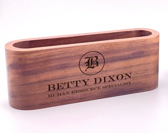 Business Card Holder Personalized Wood Card Case Desk Custom Accessory Gift For Boss, Co-Worker, New Job, Realtor, Engraved Display Stand