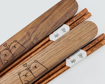 Engraved Chopsticks Set in Box – 5th Anniversary Gift for Him or Her, Personalized Wooden Gift for Couple, Custom Keepsake