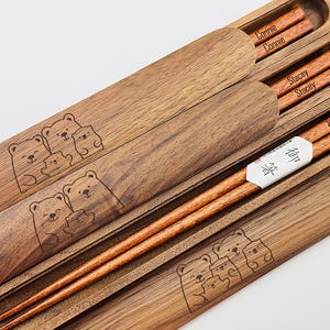 Engraved Walnut Chopsticks in Custom Box for Family Members -  Unique Memorable Present for Loved Ones