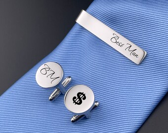 Cuff Links Tie Clip Bar Personalized Engraved Gift For Husband, Dad, Boss, Boyfriend, Groomsman Proposal Father of Bride Groom