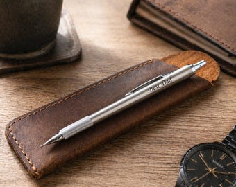 Engraved Mechanical Pencil, Personalized Gift for Dad with Leather Pouch, Custom Mechanical Pencil for Him