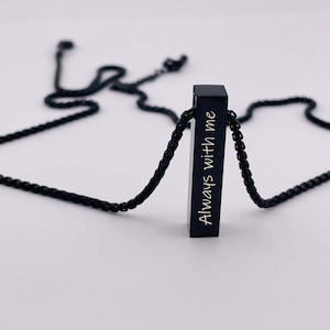Engraved Black 3D Vertical Bar Necklace