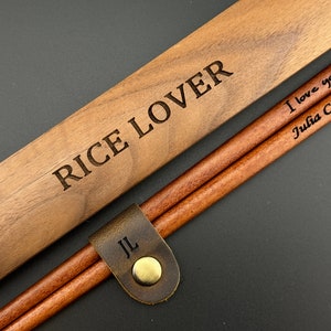 Personalized Wood Box and Chopsticks with Leather Keeper
