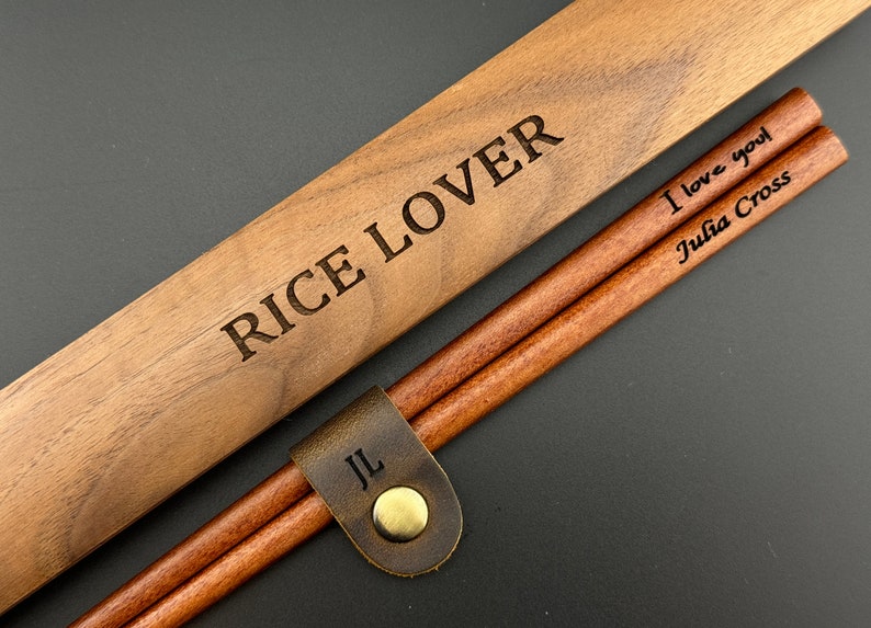 Personalized Wood Box and Chopsticks with Leather Keeper