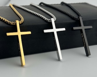 Custom Cross Necklace - Engraved Baptism Gift for Men, Dad, Son, Boyfriend, Christian Jewerly