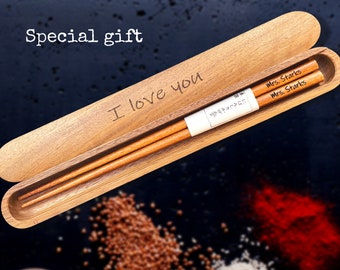 PERSONALIZED GIFT Wood Chopsticks & Box Holiday Housewarming Gift, Custom Chopsticks Set, Mom Girlfriend , Anniversary Wedding Gift Favor