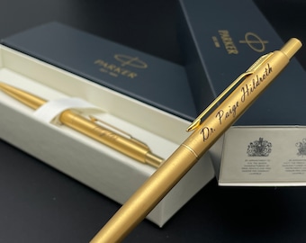 Personalized Set 2 Gold Parker Classic Pen in Box, Masters Graduation Gifts, PHD Graduation Gifts, Teacher Gifts, Law School Graduation Gift