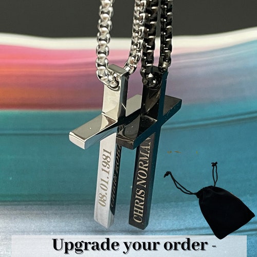 Personalized Cross Necklace Gifts for shops Him Men Dad Boyfriend Silver Black Christian Custom Laser Engraved