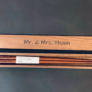 MR & MRS Chopsticks, Personalized Wooden Walnut Custom Chopsticks in Box, Party Chopsticks, Engraved Housewarming Present