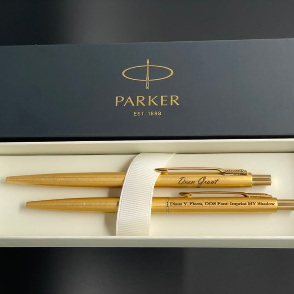 Personalized Set 2 Gold Parker Classic Pen in Box, Engraved Pen, Graduation Birthday Gift, Nurse Doctor Accountant Professor Officer Gift