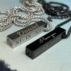 Personalized Cube Necklace | 4 Sides Custom Necklace | Engraved Jewelry Vertical Pendant and Chain | Urn Necklace For Ashes | Memorial Gift