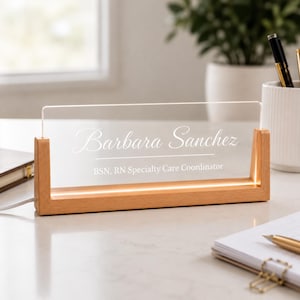 Personalized LED Desk Name Plate, Custom Acrylic Office Sign, New Job Gift