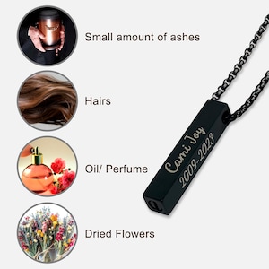 Dog Ashes Custom Urn Necklace, Memorial Necklace, Bar Urn Necklace, Custom Engraved Necklace, Pet Cremation Jewelry, Pet Ashes Keepsake image 7
