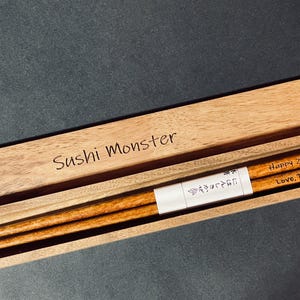 Custom Chopsticks in Box, Personalized Reusable Wooden Walnut Chopsticks, Best Gift for Asian Cuisine Lovers, Birthday Gift for Her Him