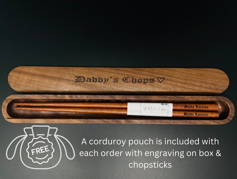 Personalized Wooden Walnut Chopsticks, Custom Chopsticks Set, Reusable Chopsticks, Engraved Wooden Wedding Favors Box & Chopsticks