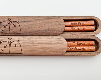 Engraved Chopsticks in Box – 5th Anniversary Gift for Him or Her, Personalized Wooden Gift for Couple, Custom Keepsake