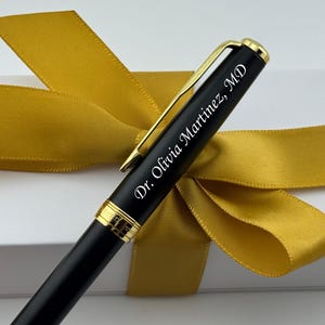 Engraved Black Pen in Bow Gift Box – PhD Graduation Gift, Doctorate Degree Present