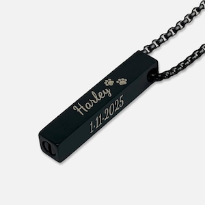Dog Ashes Custom Urn Necklace, Memorial Necklace, Bar Urn Necklace, Custom Engraved Necklace, Pet Cremation Jewelry, Pet Ashes Keepsake