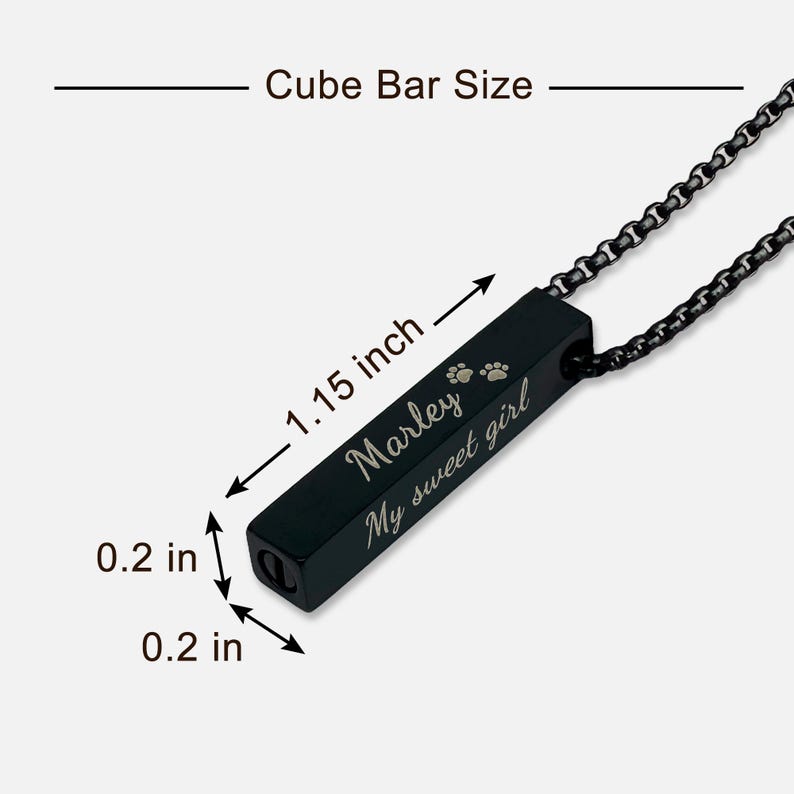 Dog Ashes Custom Urn Necklace, Memorial Necklace, Bar Urn Necklace, Custom Engraved Necklace, Pet Cremation Jewelry, Pet Ashes Keepsake image 8