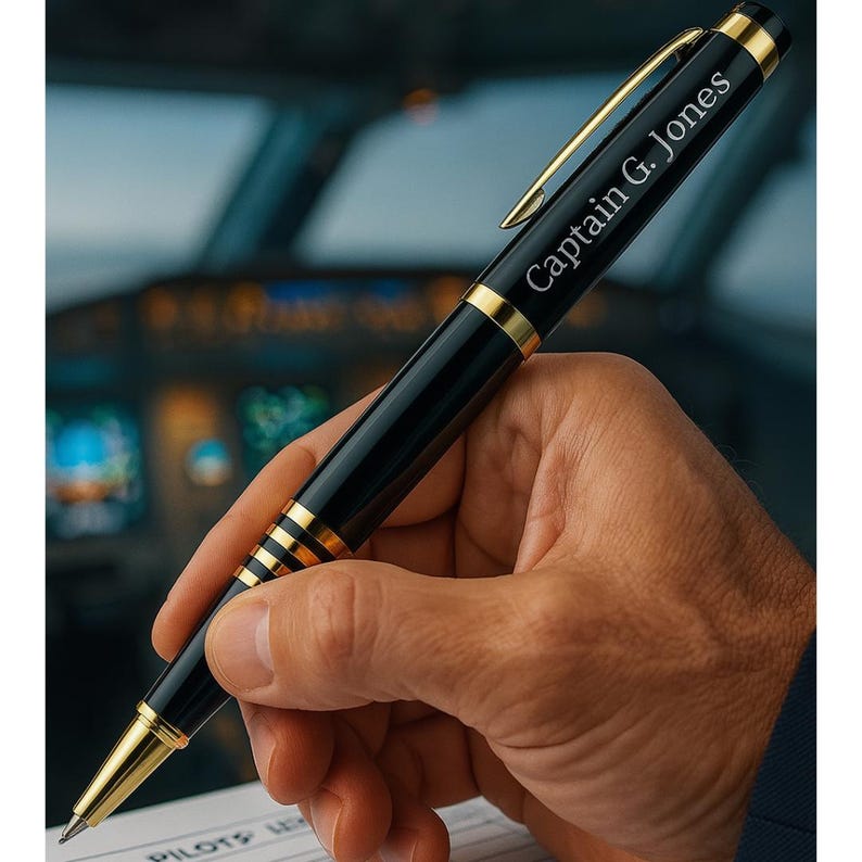 Engraved Black Gold Trim Pen