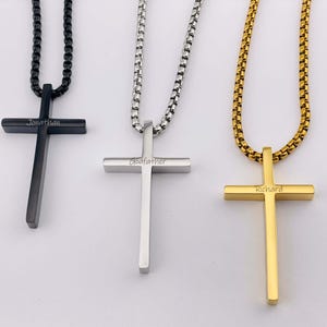 Engraved Cross Necklace, Personalized Gift for Godson, Nephew, Grandson, Dad,  Grandad, Brother, Husband, Boyfriend, Custom Cross with Name