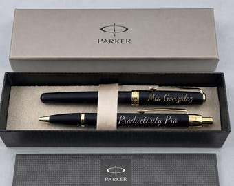 Office Colleague Gift Engraved Parker Pen Set, Personalized Executive Pen Set in Gift Box, Custom Retirement Present