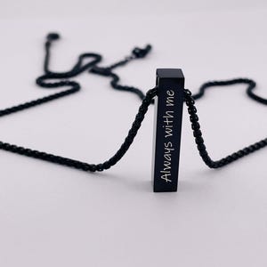Engraved Black Cube Bar Necklace