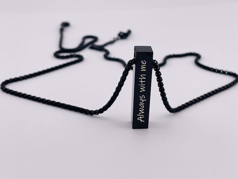 Engraved Black Cube Bar Necklace