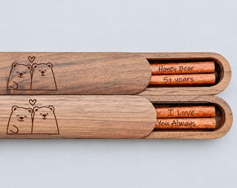 Engraved Chopsticks in Box – 5th Anniversary Gift for Him or Her, Personalized Wooden Gift for Couple, Custom Keepsake
