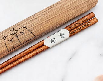 Engraved Chopsticks Set in Box – 5th Anniversary Gift for Him or Her, Personalized Wooden Gift for Couple, Custom Keepsake