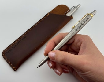 Engraved Parker Pen in Custom Leather Case for Dad - Unique, Memorable Gift for Papa, Personalized Gift for Father