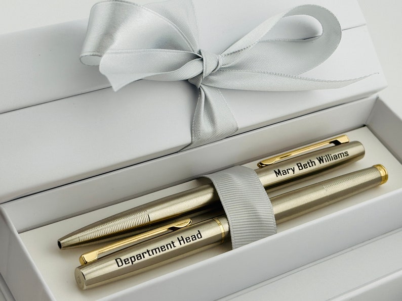 Personalized Set Chrome Pierre Cardin Pens with Bow Gift Box