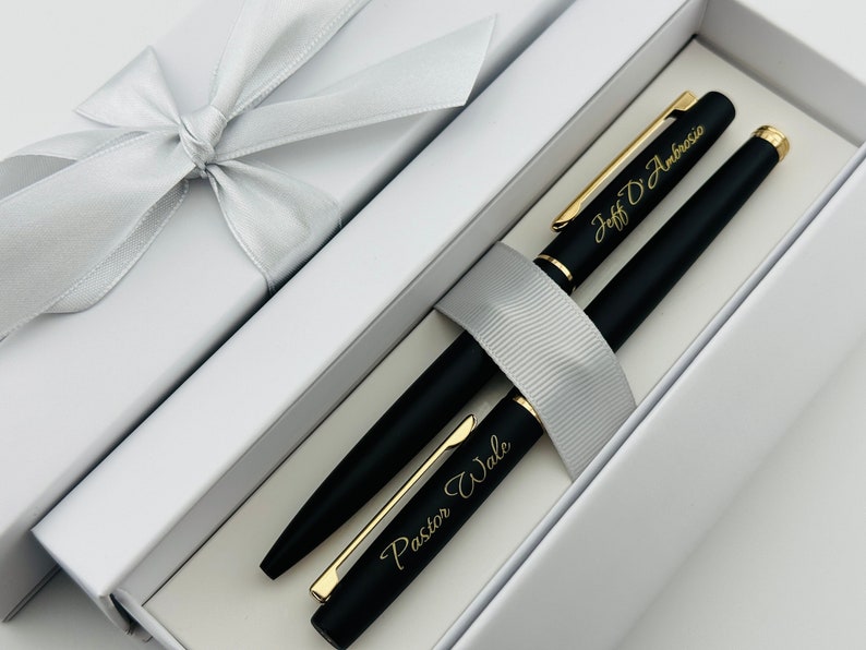 Personalized Pens, Officiants Gift, Custom Pierre Cardin Monza Blue Ink Pen, Co-Worker Appreciation Gifts, Birthday Gift, Thank You Gift Black Set