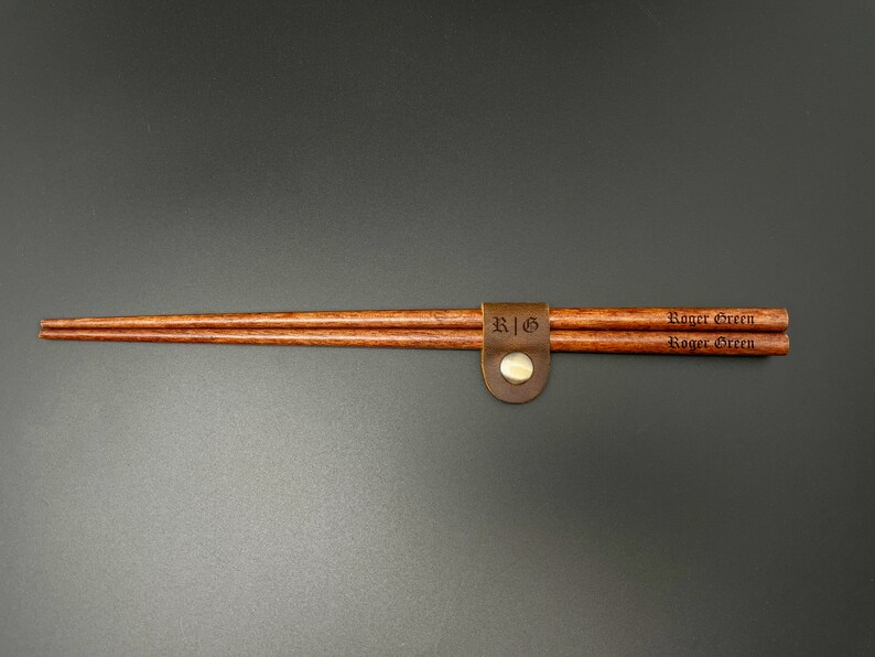 Personalized Wooden Walnut Chopsticks with Leather Keeper