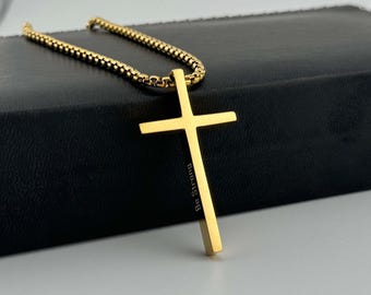 Engraved Cross Necklace for Men – Personalized Baptism Gift for Son, Dad – Religious Jewelry, Custom Engraved Pendant