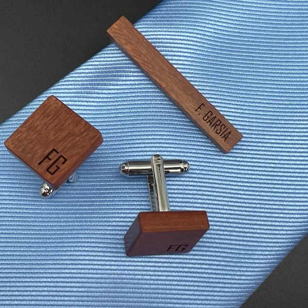 Personalized Wooden Cufflinks and Tie Clip , Christmas Gift,  Bachelor Party Gift, Groomsmen Proposal, Best Man Gift, Step Father Present