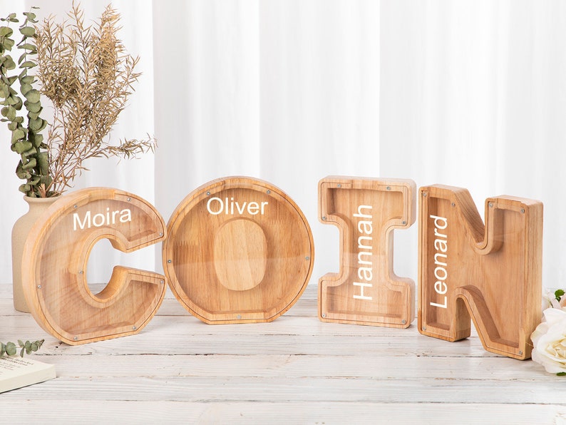 Wooden Alphabet Bank Custom Kids Alphabet Bank Personalized Etsy